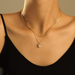 Pearl-Look Triangle Pendant Necklace