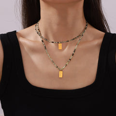 Peridot Bead Plaque Pendant Necklace