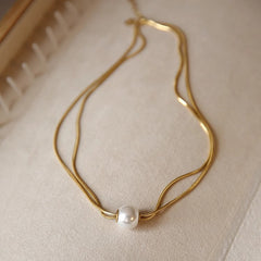 Camille Pearl Snake Pendant Necklace
