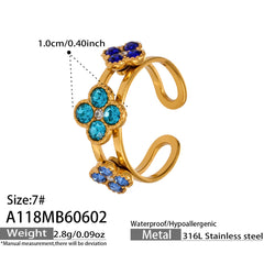 18K Gold-Plated Color Cubic Zirconia Clover Ring