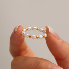 18K Gold-Plated Shell Pearl-Look Bead Ring
