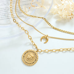 18K Gold-Plated Lion Coin Layered Necklace
