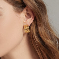 Openwork Disc Link Stainless Steel C-Hoop Earrings