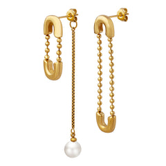 Asymmetric Safety Pin Drop Earrings