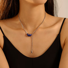 Enamel Bean Pendant Lariat Necklace
