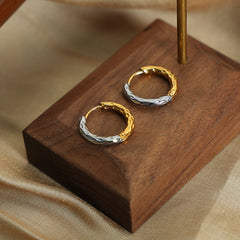 Two-Tone Textured Round Hoop Earrings