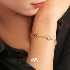 Cubic Zirconia Heart & Square Station Bracelet