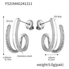 Cubic Zirconia Curved Hoop Stud Earrings