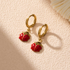 Ladybug Enamel Charm Hoop Earrings