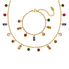 Multicolor Cubic Zirconia Charm Necklace & Bracelet