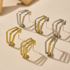 Triple-Row Geometric Stainless Steel Hoop Earrings