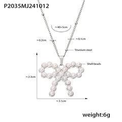 Bow Stone-Accent or Pearl-Look Necklace with Separate Chain Option