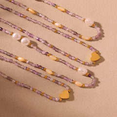 Natural Stone Heart or Shell Pearl-Look Beaded Necklace