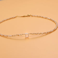 Dainty Stone Beaded Initial Necklace