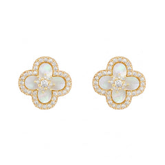 Daphne White Mother-of-Pearl Clover Stud Earrings