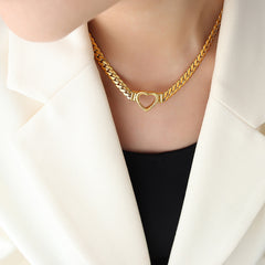 18K Gold-Plated Heart Link Cuban Chain Necklace