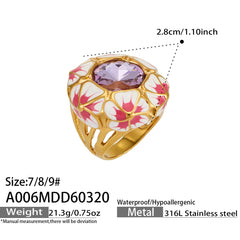 Enamel Flower Stone Statement Ring