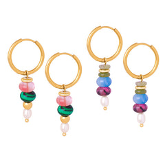 Natural Stone Bead Drop Hoop Earrings
