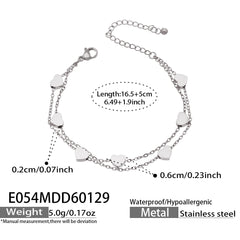 Layered Heart Charm Stainless Steel Bracelet