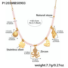 Crystal Bead Ocean Charm Necklace