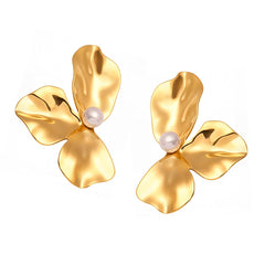 Sculptural Flower Pearl-Look Stud Earrings