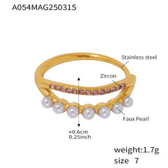 18K Gold-Plated Pearl-Look Cubic Zirconia Ring