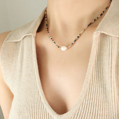 Tourmaline Bead and Freshwater Pearl Necklace