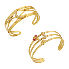 18K Gold-Plated Star, Crescent or Pepper Open Cuff