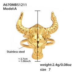 18K Gold-Plated Bull Head Open Ring