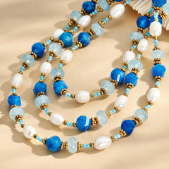 Freshwater Pearl and Aquamarine Bead Necklace