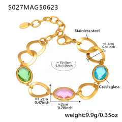 Gold-Tone Round Glass Link Anklet