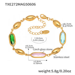Faceted Oval Glass Link Bracelet