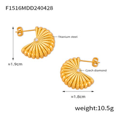 Gold-Tone Ribbed Geometric Stud Earrings