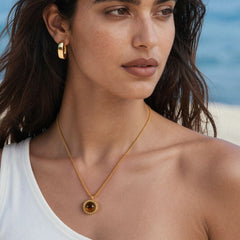 18K Gold-Plated Stone Pendant Rope Chain Necklace