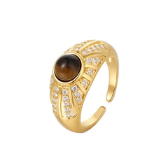 Nicolette Brushed Tiger-Eye Pavé Adjustable Ring