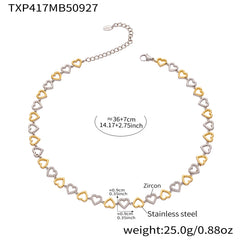 18K Gold-Plated Cubic Zirconia Heart Necklace & Bracelet