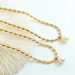 Freshwater Pearl Drop Beaded Chain Necklace