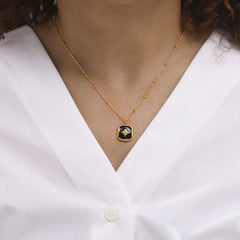 Black Starburst Tag Pendant Necklace