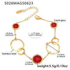 Gold-Tone Round Glass Link Anklet