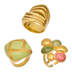 Gold-Tone Colorful Enamel Statement Rings