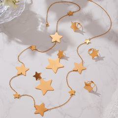 18K Gold-Plated Brushed Star Necklace, Earrings or Ring