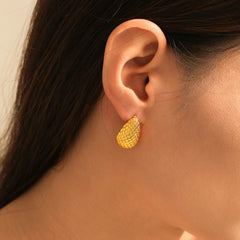 18K Gold-Plated Textured Teardrop Copper Stud Earrings