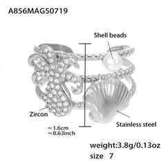 Ocean Motif Cubic Zirconia Open Rings
