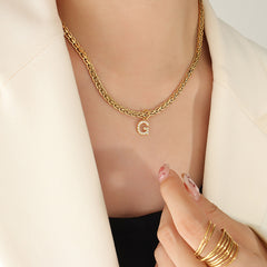 Cubic Zirconia Initial Letter Chain Necklace