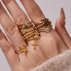 Cubic Zirconia V-Band and Charm Ring Designs