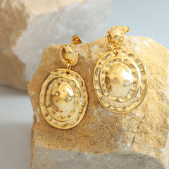 Gold-Tone Textured Round Drop Earrings