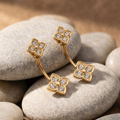 18K Gold-Plated Cubic Zirconia Flower Drop Earrings