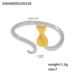 Cat Silhouette Open Stainless Steel Ring