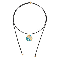 18K Gold-Plated Ocean Pendant Black Cord Necklace
