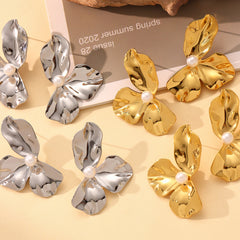 Sculptural Flower Pearl-Look Stud Earrings